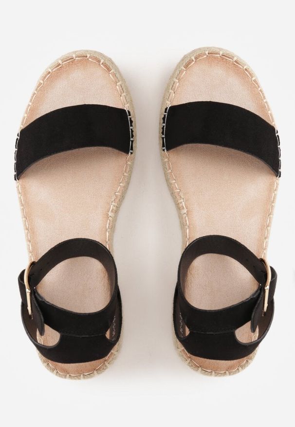 Renee - Czarne Sandały VICES na Plecionej Platformie z Paskiem Wokół Kostki Daphelsa. Zapięcie: pasek. Kolor: czarny. Materiał: len. Sezon: lato. Obcas: na platformie