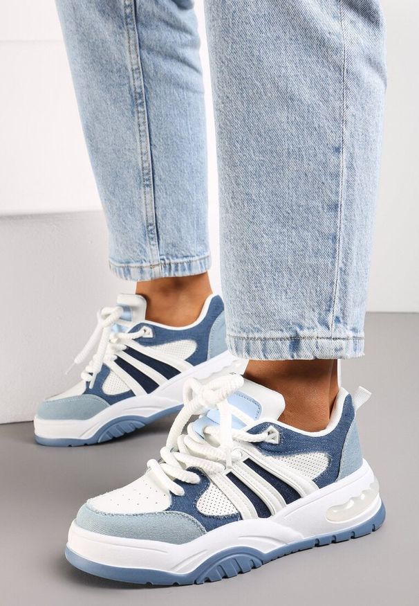 Renee - Niebieskie Sneakersy na Grubej Podeszwie z Brokatem Lenema. Okazja: na co dzień. Kolor: niebieski