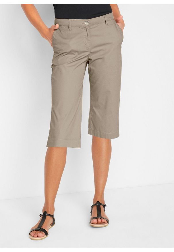 bonprix - Długie bermudy z elastyczną gumką w talii. Kolor: beżowy. Długość: długie