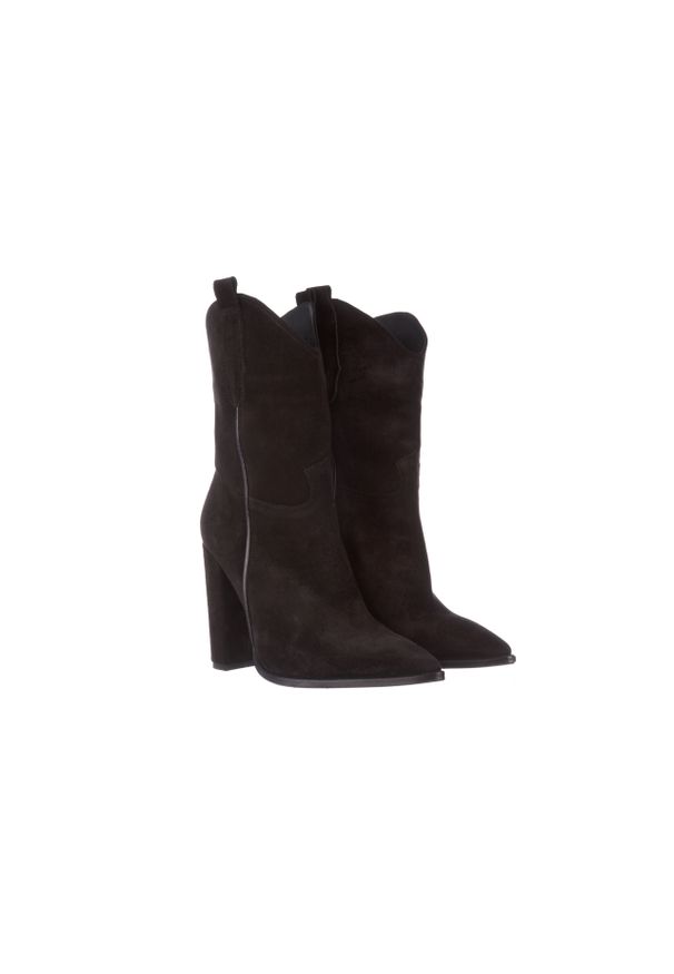 Botki Bayla-195 OZ-7337 Black Suede 195016, Czarny, Skóra naturalna. Okazja: na co dzień. Zapięcie: bez zapięcia. Kolor: czarny. Materiał: skóra. Szerokość cholewki: normalna. Obcas: na obcasie. Styl: klasyczny, casual. Wysokość obcasa: średni