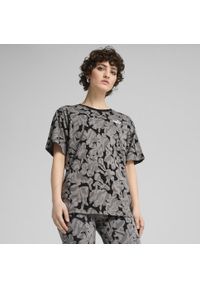 Puma - Damska koszulka ESS NATURE 2.0 Relaxed AOP PUMA Black. Kolor: czarny. Materiał: guma. Wzór: nadruk. Sport: fitness