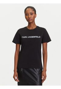 Karl Lagerfeld - KARL LAGERFELD T-Shirt A3W17102 Czarny Regular Fit. Typ kołnierza: dekolt w karo. Kolor: czarny. Materiał: bawełna