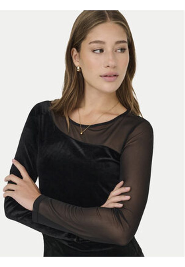 only - ONLY Bluzka Smooth 15360668 Czarny Slim Fit. Kolor: czarny. Materiał: syntetyk