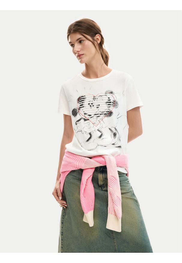 Desigual T-Shirt Core Mickey 26SWTK42 Biały Regular Fit. Kolor: biały. Materiał: bawełna