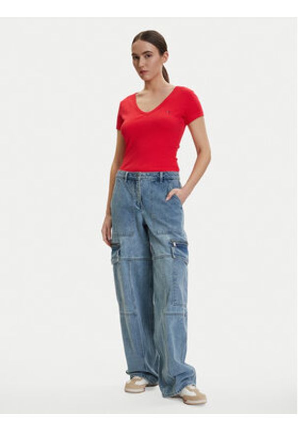 Tommy Jeans T-Shirt DW0DW17385 Czerwony Slim Fit. Kolor: czerwony. Materiał: bawełna