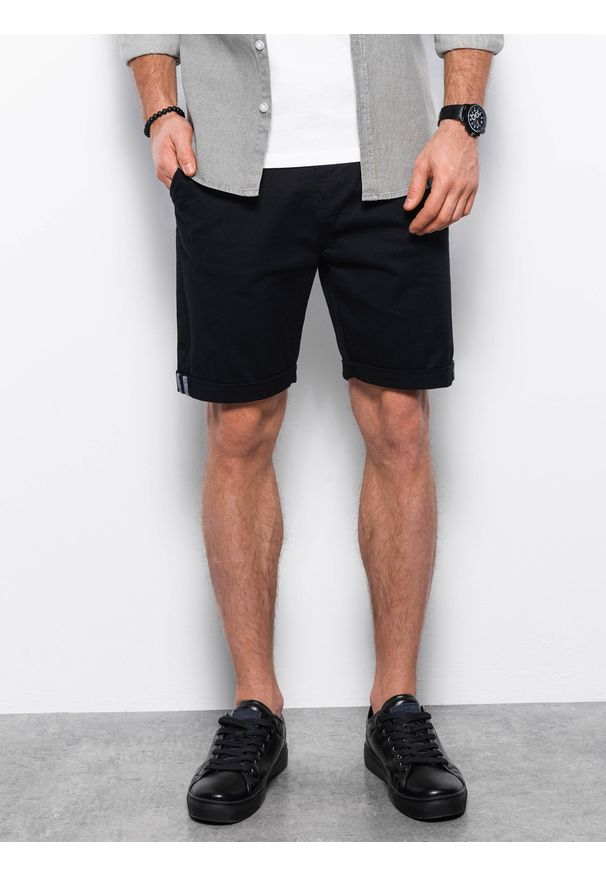 Ombre Clothing - Spodenki męskie chino - czarne V12 - Rozmiar: XXL. Kolor: czarny. Materiał: elastan, bawełna. Długość: krótkie. Sezon: lato