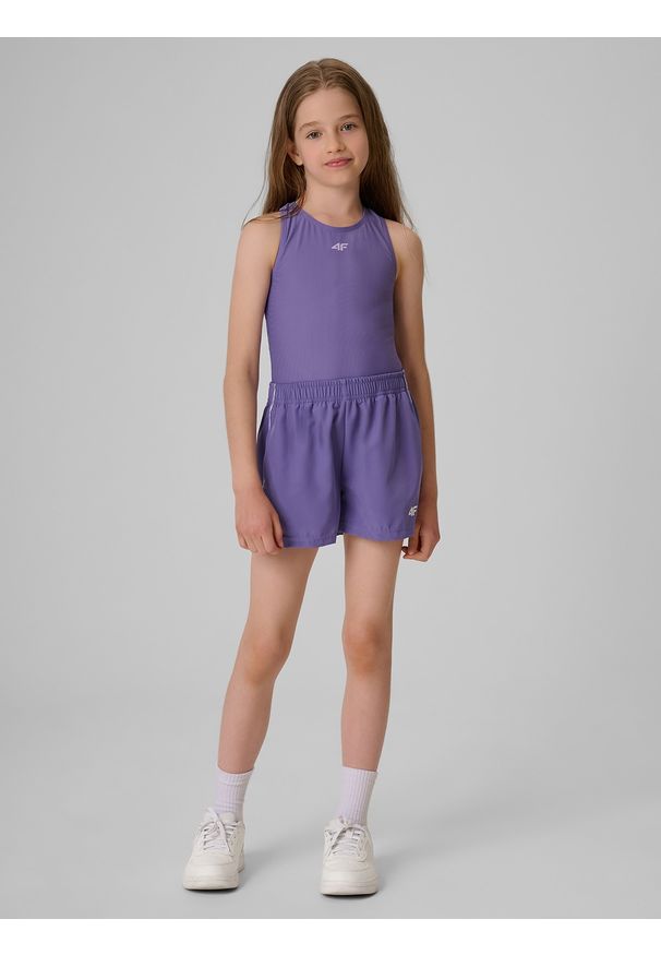 4f - 4F Spodenki sportowe dziewczęce - fioletowe 122/128 (6-8 lat). Kolor: fioletowy. Materiał: dresówka. Sezon: lato. Styl: sportowy