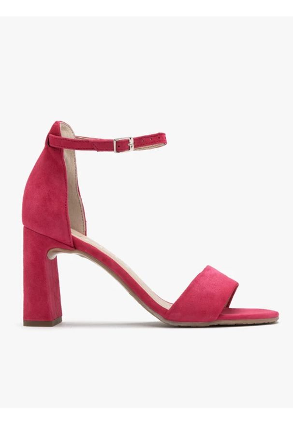Ryłko - Sandały w kolorze fuksji. Kolor: fioletowy. Materiał: skóra, welur. Sezon: lato. Obcas: na obcasie. Wysokość obcasa: średni