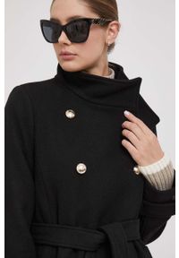 DKNY - Dkny płaszcz wełniany kolor czarny przejściowy dwurzędowy. Okazja: na co dzień. Kolor: czarny. Materiał: wełna. Styl: casual, klasyczny #6