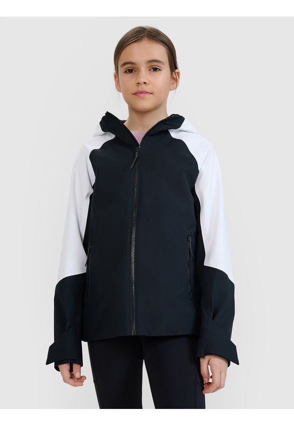 4f - 4F Kurtka trekkingowa membrana 5000 dziewczęca - czarna 134 (8-9 lat). Okazja: na co dzień. Kolor: czarny. Materiał: dzianina, materiał, hardshell, tkanina, puch. Długość rękawa: raglanowy rękaw. Sezon: lato. Styl: casual, klasyczny