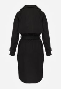 Renee - Czarny Dwurzędowy Płaszcz Trencz z Paskiem Ninnolia. Okazja: na spacer, do pracy. Kolor: czarny. Materiał: jeans. Wzór: aplikacja. Styl: elegancki, klasyczny #4