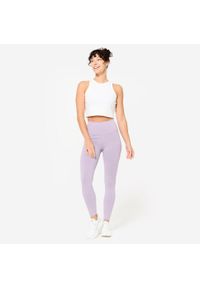 NYAMBA - Legginsy fitness damskie Domyos. Stan: podwyższony. Kolor: fioletowy. Materiał: materiał, poliester, elastan, bawełna. Sport: fitness