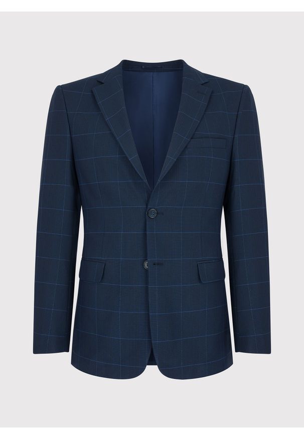 Pako Lorente - PAKO LORENTE – Granatowa marynarka garniturowa P22SF-3G-014-G-S. Kolor: niebieski. Materiał: wiskoza. Wzór: kratka
