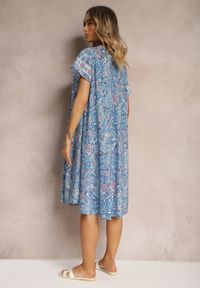 Renee - Niebieska Sukienka Boho z Wiskozy z Cienkim Paskiem w Talii Rivasea. Kolor: niebieski. Materiał: wiskoza. Długość rękawa: krótki rękaw. Wzór: paisley. Typ sukienki: rozkloszowane. Styl: boho #5