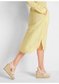 Sukienka szmizjerka z przyjaznej dla środowiska wiskozy bonprix żółty ananasowy - biały. Kolor: żółty. Materiał: wiskoza. Wzór: nadruk. Typ sukienki: szmizjerki #5