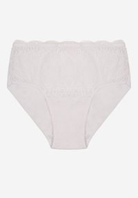 Renee - Białe Majtki Figi z Bawełny Zdobione Koronką Idivia. Kolekcja: plus size. Kolor: biały. Materiał: koronka, bawełna. Wzór: koronka, aplikacja