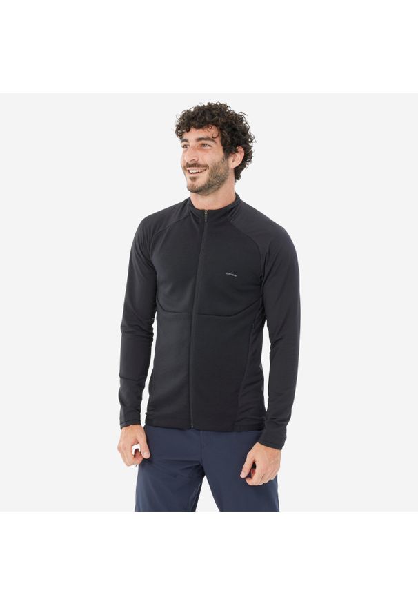 quechua - Polar turystyczny męski Quechua MH500 zamek. Typ kołnierza: kołnierzyk stójkowy. Kolor: czarny. Materiał: polar. Wzór: gładki. Sport: turystyka piesza