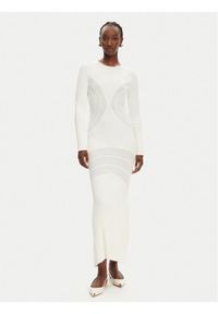 Pinko - PINKO Sukienka dzianinowa Vettore Abito 104631 A2E6 Z09 Écru Slim Fit. Materiał: syntetyk