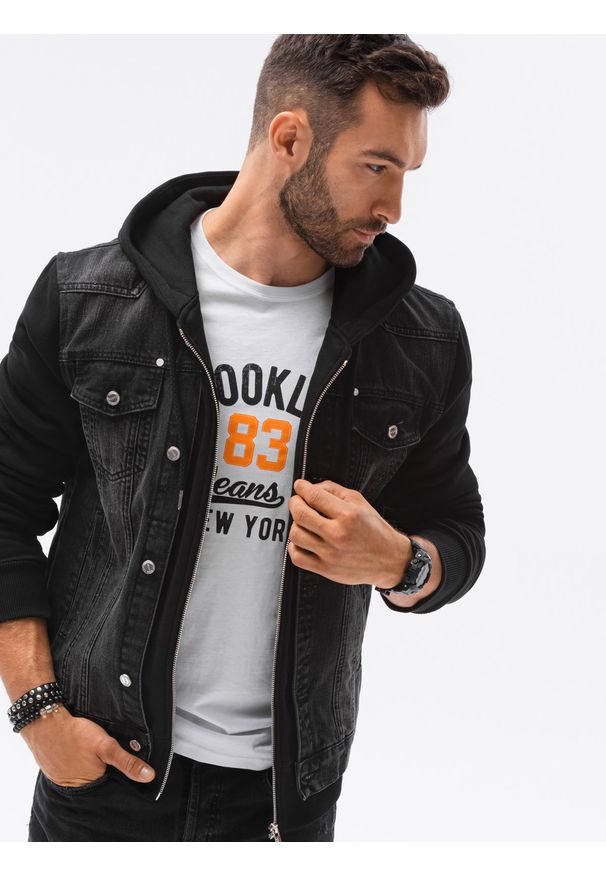 Czarna kurtka Ombre Clothing z kapturem, klasyczna