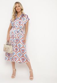 Born2be - Niebiesko-Pomarańczowa Koszulowa Boho Sukienka z Wiskozą na Guziki z Paskiem Hosofia. Kolor: niebieski. Materiał: wiskoza. Sezon: lato. Typ sukienki: koszulowe. Styl: boho #4