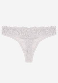 Born2be - Jasnoszare Koronkowe Majtki Stringi z Bawełny Venalora. Kolor: szary. Materiał: koronka, bawełna #1