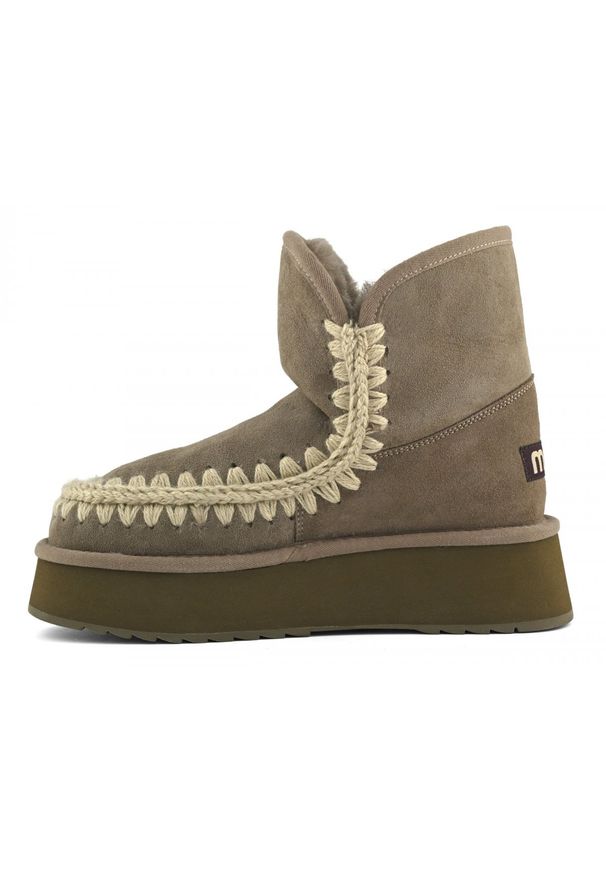 Mou - MOU Platform boot suede Śniegowce damskie. Kolor: szary. Materiał: zamsz, materiał, wełna. Szerokość cholewki: normalna. Sezon: zima. Obcas: na platformie