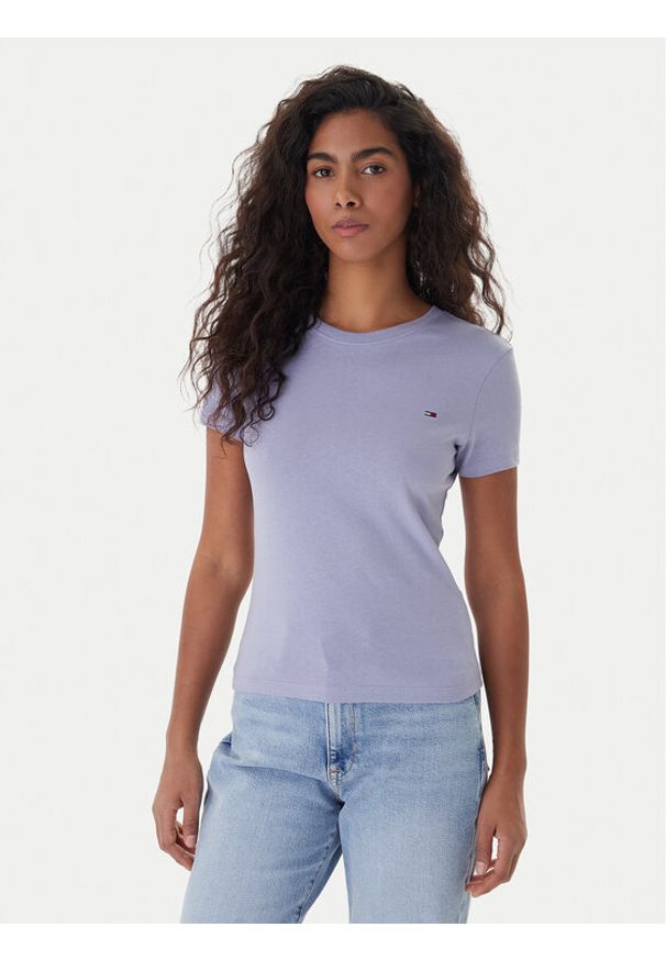 Tommy Jeans T-Shirt DW0DW20459 Niebieski Slim Fit. Kolor: niebieski. Materiał: bawełna