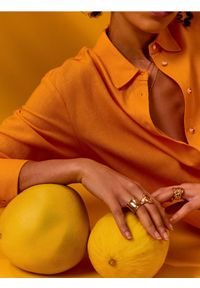 Sinsay - Koszula oversize z domieszką lnu - pomarańczowy. Kolor: pomarańczowy. Materiał: len