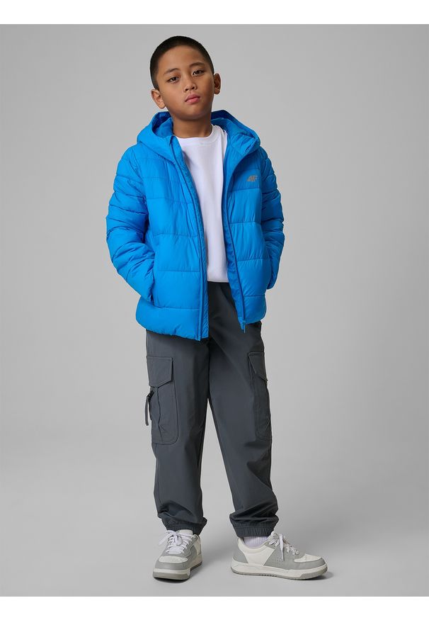 4f - 4F Kurtka z wypełnieniem syntetycznym chłopięca - niebieska 152 (11-12 lat). Okazja: na spacer, na co dzień, na uczelnię. Kolor: niebieski. Materiał: syntetyk. Wzór: gładki. Sezon: lato. Styl: casual