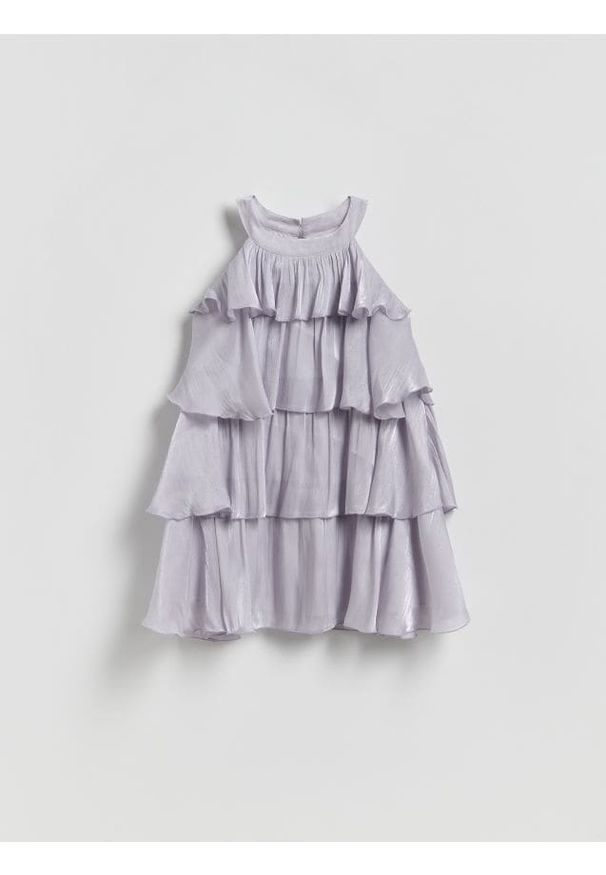 Reserved - Sukienka z zakładkami - jasnoszary. Kolor: szary. Materiał: tkanina