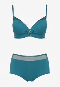 Born2be - Ciemnozielone Bikini Biustonosz z Metaliczną Aplikacją i Majtki Figi Iffonavia. Kolor: zielony. Materiał: len. Wzór: aplikacja #3