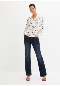 bonprix - Bluzka z lejącej wiskozy. Typ kołnierza: dekolt w serek. Kolor: biały. Materiał: wiskoza. Długość rękawa: długi rękaw. Długość: długie. Wzór: nadruk. Styl: elegancki #3