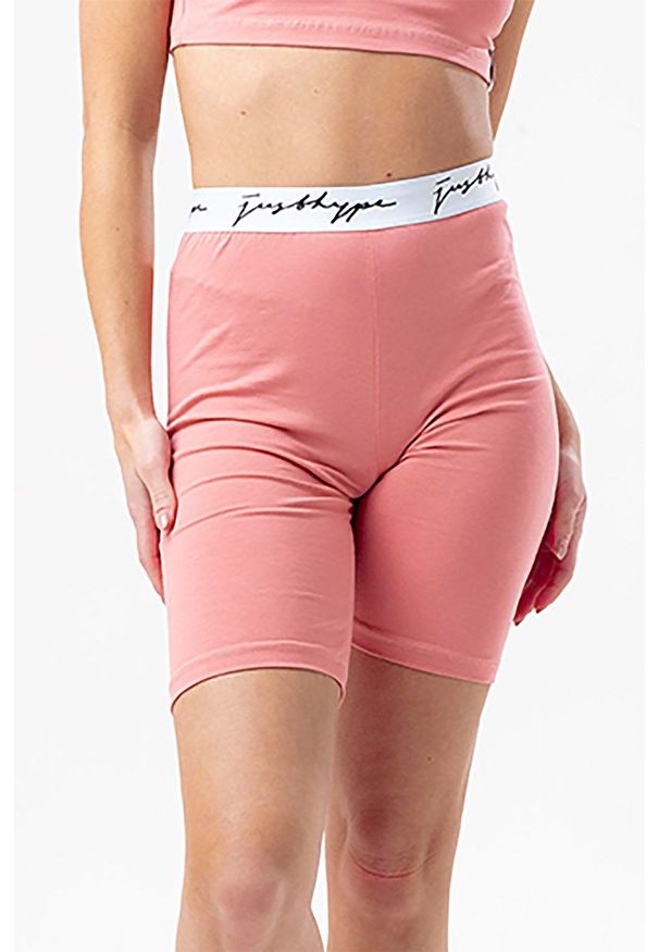 Hype szorty damskie kolor różowy z nadrukiem high waist. Stan: podwyższony. Kolor: różowy. Wzór: nadruk