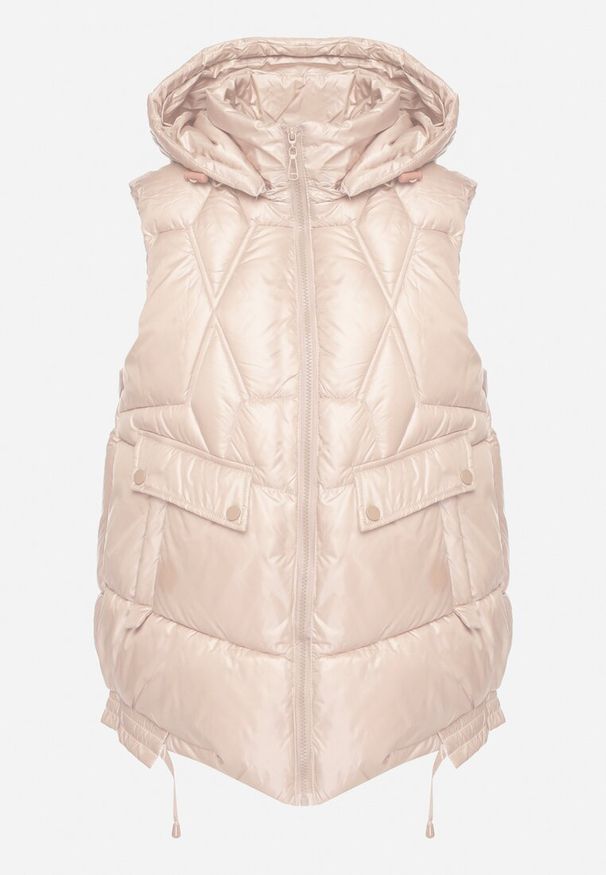 Born2be - Jasnobeżowa Kamizelka z Odpinanym Kapturem i Ozdobnym Pikowaniem Arreanne. Okazja: na co dzień. Kolor: beżowy. Materiał: jeans. Sezon: jesień, wiosna. Styl: elegancki, sportowy, casual