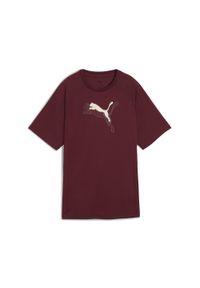 Puma - Damska koszulka Evostripe o luźnym kroju z grafiką PUMA Ruby Shimmer Red. Kolor: czerwony. Sport: fitness