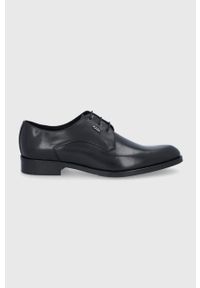 Karl Lagerfeld Półbuty skórzane męskie kolor czarny. Nosek buta: okrągły. Zapięcie: sznurówki. Kolor: czarny. Materiał: skóra