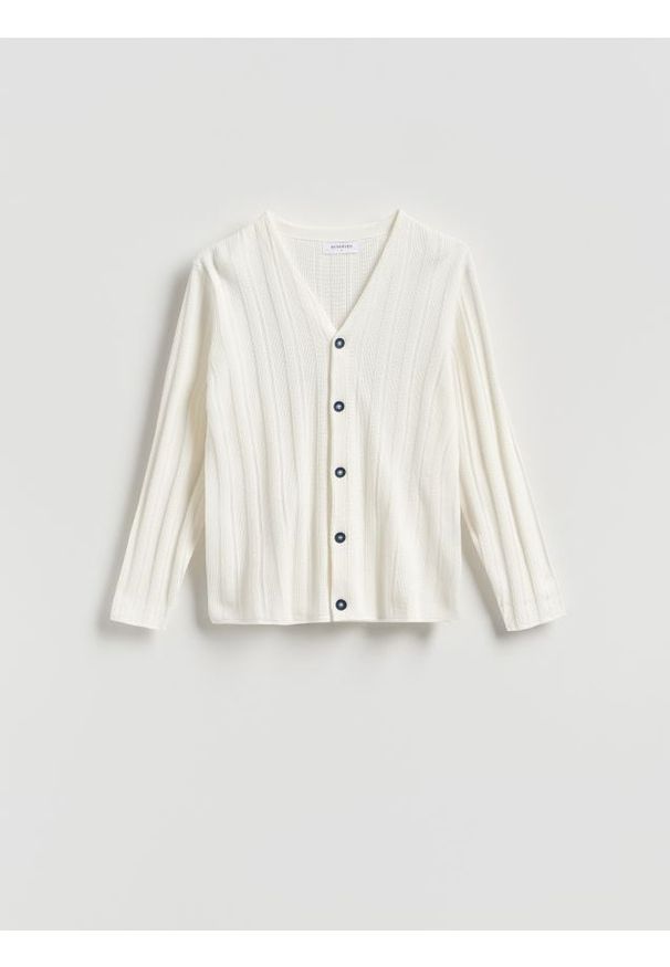 Reserved - Strukturalny kardigan z dodatkiem lnu - biały. Kolor: biały. Materiał: len