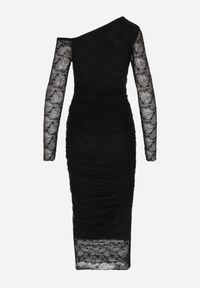 Born2be - Czarny Koronkowy Komplet Dopasowana Spódnica i Bluzka na Jedno Ramię Calonara. Kolor: czarny. Materiał: koronka #2