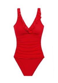 Lauren Ralph Lauren - LAUREN BY RALPH LAUREN - Czerwony jednoczęściowy strój z falbaną. Kolor: czerwony. Materiał: materiał #3