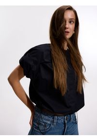 Reserved - LADIES` BLOUSE - czarny. Kolor: czarny. Materiał: bawełna, tkanina. Wzór: gładki #1