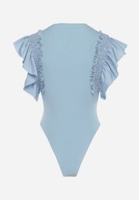 Born2be - Niebieskie Bawełniane Body z Rękawami z Falbanek Zapinane na Napy Gilines. Okazja: na co dzień. Typ kołnierza: kołnierz z falbankami. Kolor: niebieski. Materiał: bawełna. Długość rękawa: krótki rękaw. Długość: krótkie. Styl: elegancki, casual #3