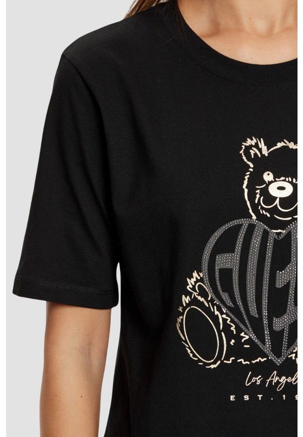 Guess - GUESS Czarny t-shirt damski Bear Boxy, Rozmiar M. Kolor: czarny