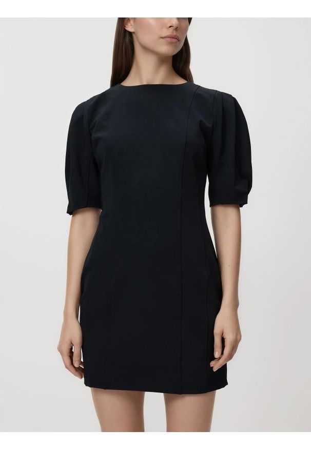 Reserved - Sukienka z bufiastymi rękawami - czarny. Kolor: czarny. Materiał: tkanina. Wzór: gładki