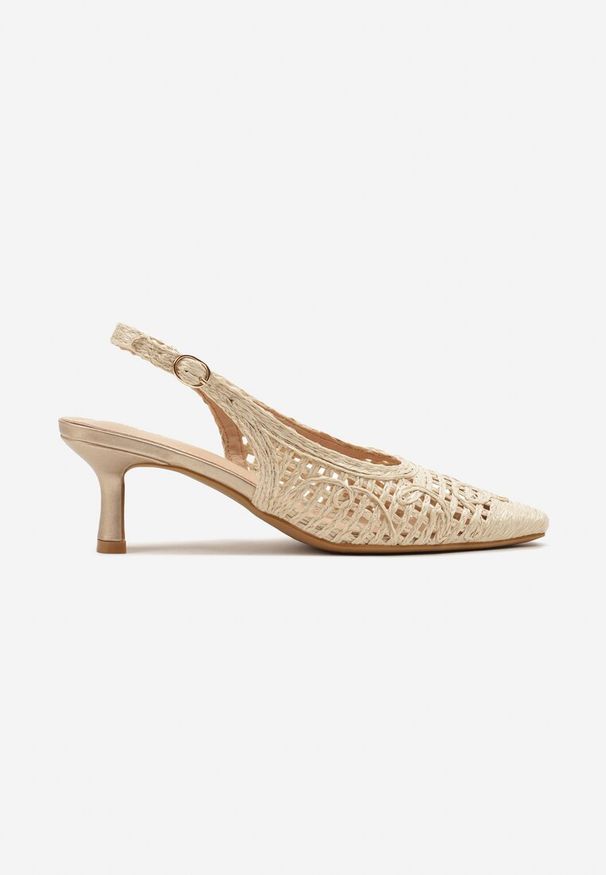 Renee - Beżowe Sandały na Szpilce Vices Slingback z Ażurową Cholewką Nilanira. Okazja: na co dzień. Zapięcie: sprzączka. Kolor: beżowy. Wzór: ażurowy. Obcas: na szpilce. Styl: klasyczny, elegancki, casual