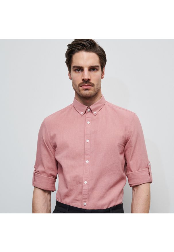 Reserved - Koszula z bawełny i lnu - Różowy. Kolor: różowy. Materiał: len, bawełna
