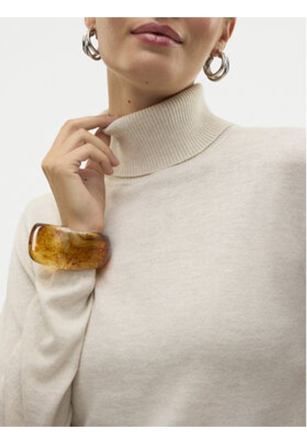 Vero Moda Golf Iris 10320450 Beżowy Slim Fit. Typ kołnierza: golf. Kolor: beżowy. Materiał: wiskoza, syntetyk