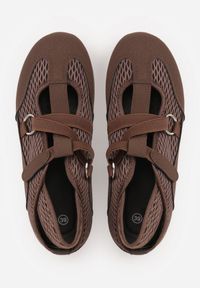 Born2be - Brązowe Siateczkowe Sneakersy w Stylu Balerinek z Paskiem na Rzep Talenate. Okazja: na co dzień. Zapięcie: rzepy. Kolor: brązowy. Materiał: jeans, materiał #9