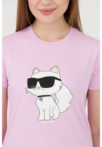 Karl Lagerfeld - KARL LAGERFELD Lawendowy damski t-shirt Ikonik 2.0 Choupette, Rozmiar XS. Kolor: fioletowy #4