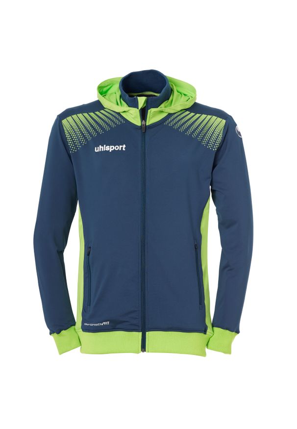 UHLSPORT - Kurtka z kapturem Uhlsport Goal Tec. Typ kołnierza: kaptur. Kolor: wielokolorowy, niebieski, zielony. Materiał: tkanina. Sport: piłka nożna
