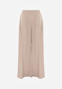 Born2be - Beżowe Szerokie Spodnie z Gumką w Talii Bohdi. Kolor: beżowy. Materiał: wiskoza, tkanina #6
